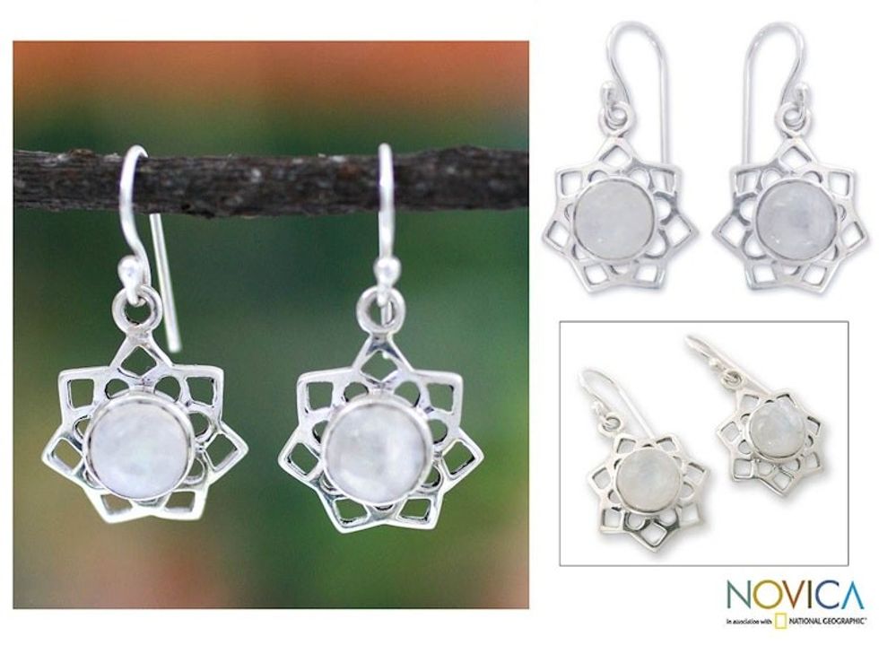 Moonstone dangle earrings 'Star of Gujurat'