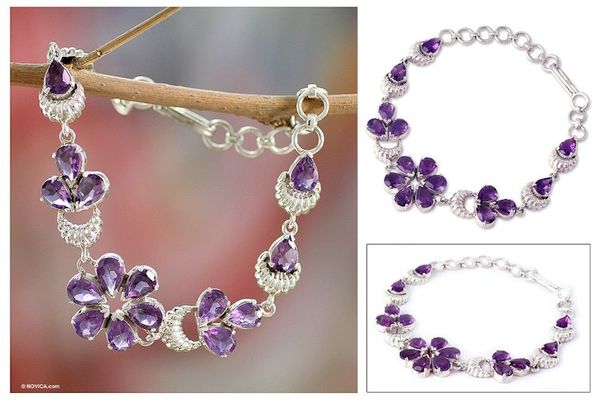 Alternate image for Handcrafted Floral Amethyst Bracelet Lilac Blossom