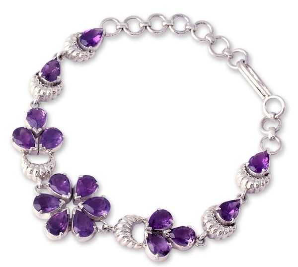 Alternate image for Handcrafted Floral Amethyst Bracelet Lilac Blossom