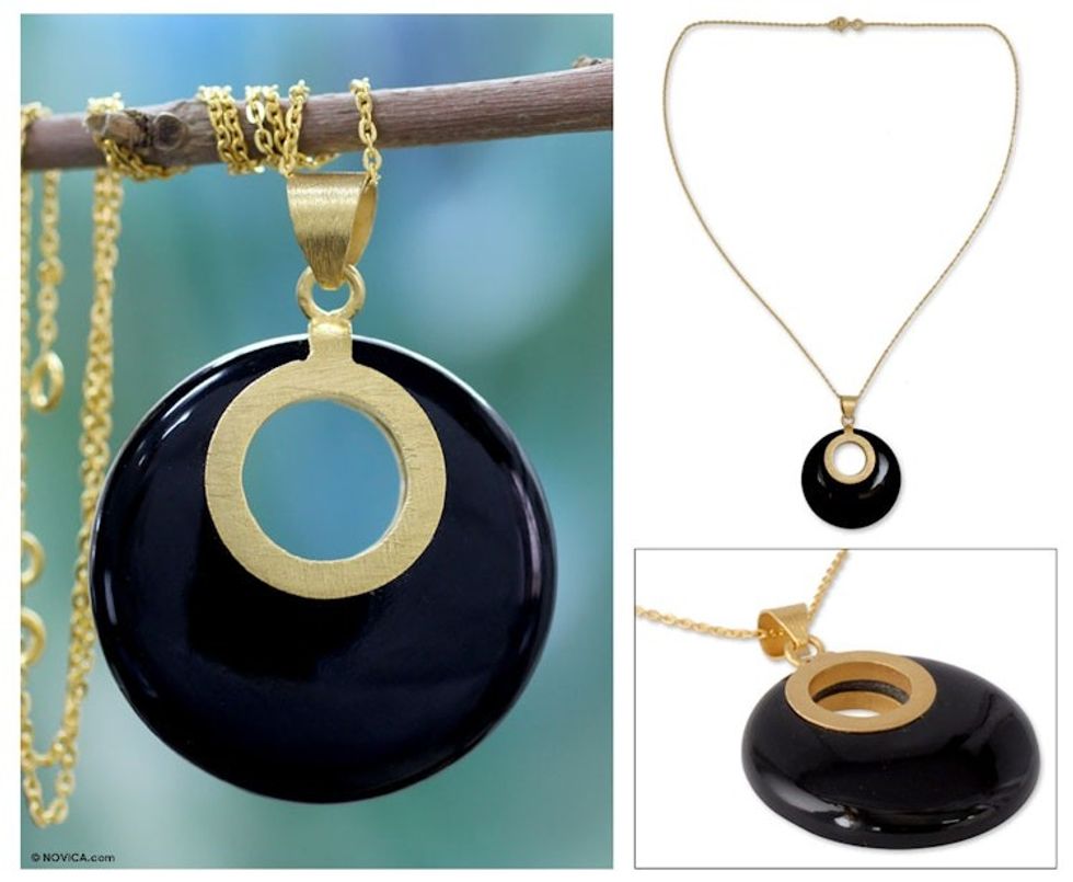Gold Vermeil Onyx Necklace Jewelry from India 'Skylight'