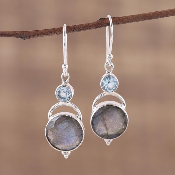 Alternate image for Labradorite and Blue Topaz Dangle Earrings from India Evening Sky