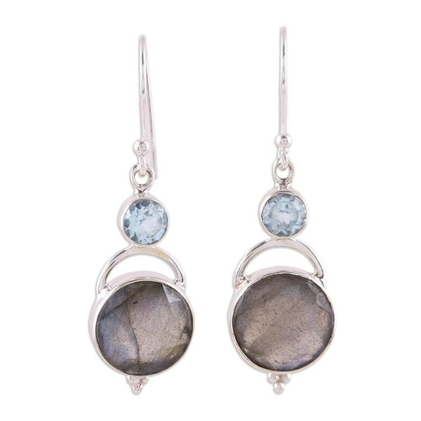 Alternate image for Labradorite and Blue Topaz Dangle Earrings from India Evening Sky