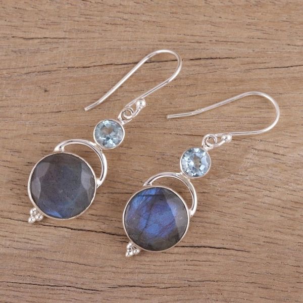 Alternate image for Labradorite and Blue Topaz Dangle Earrings from India Evening Sky
