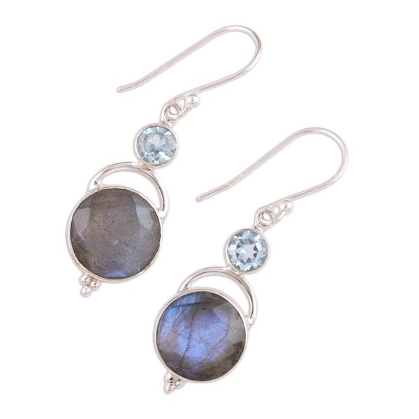 Alternate image for Labradorite and Blue Topaz Dangle Earrings from India Evening Sky