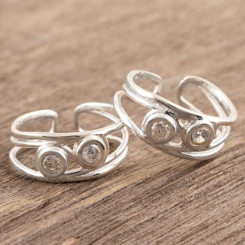 Sterling Silver and CZ Toe Rings Crafted in India 'Cute Sparkle'