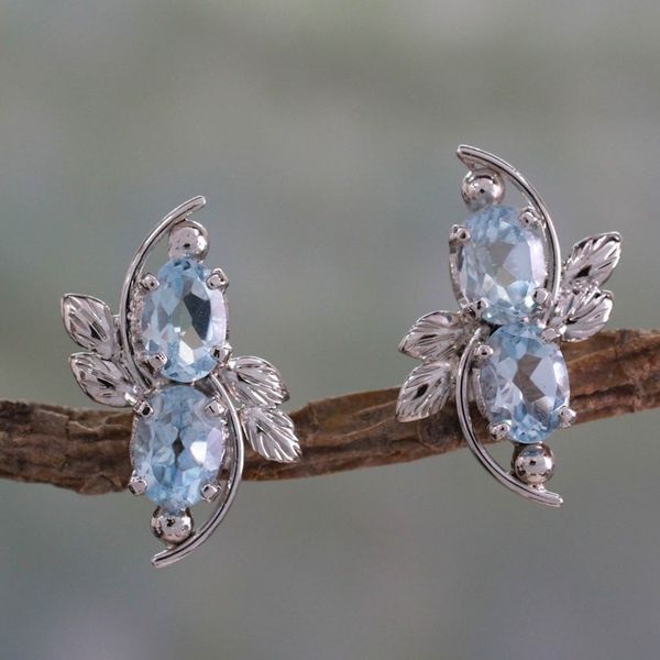 Alternate image for 4 Carat Blue Topaz Earrings Elegant Azure
