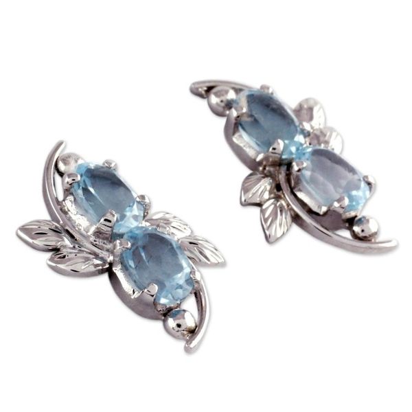 Alternate image for 4 Carat Blue Topaz Earrings Elegant Azure