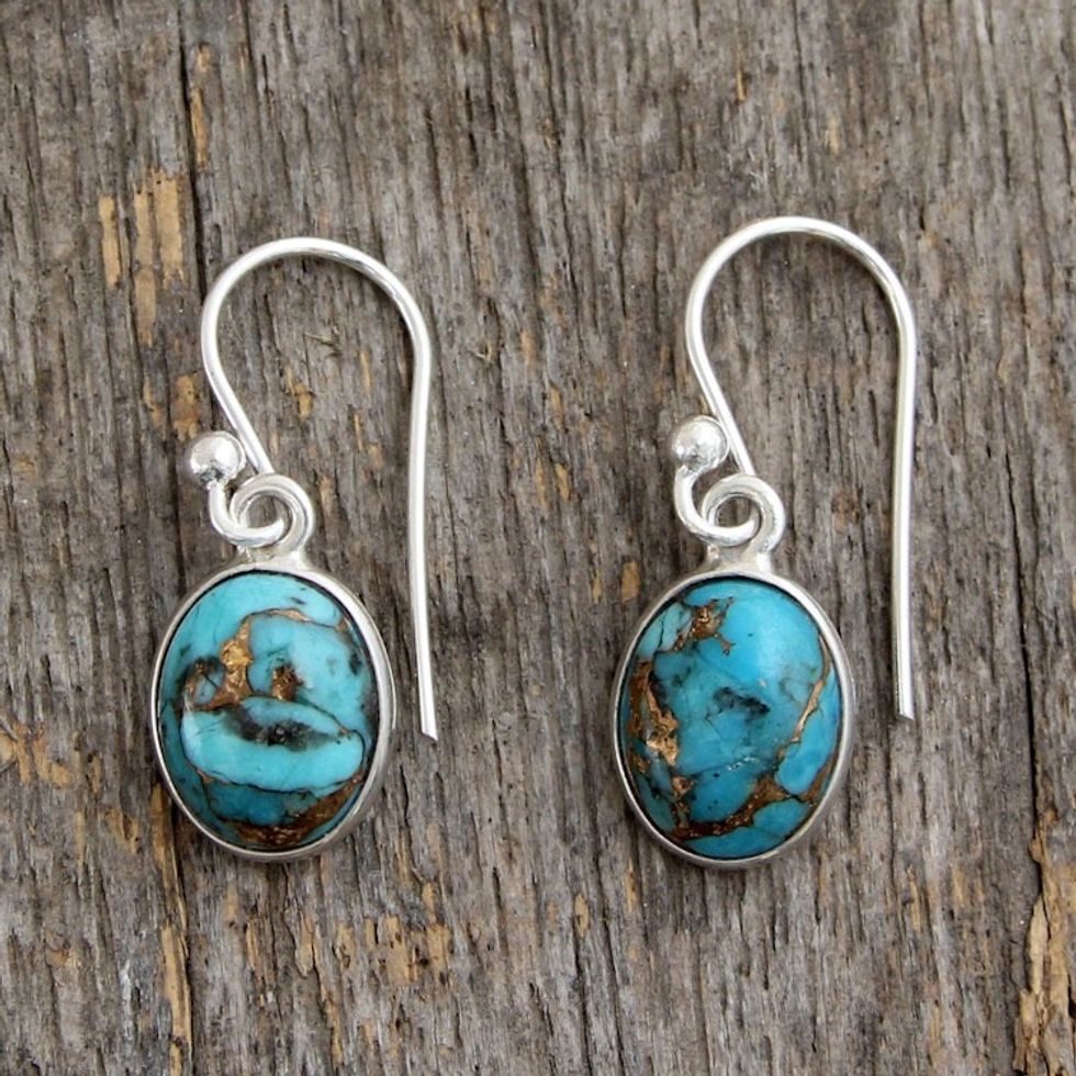 Blue Composite Turquoise Indian Sterling Silver Earrings 'Sky Harmony'