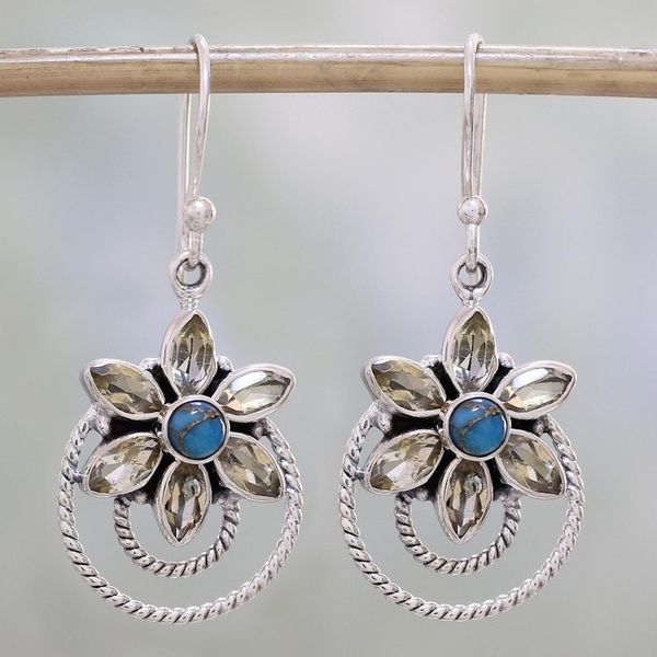 Alternate image for Citrine and Composite Turquoise Dangle Earrings from India Golden Lilies