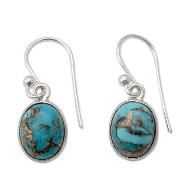 Alternate image for Blue Composite Turquoise Indian Sterling Silver Earrings Sky Harmony