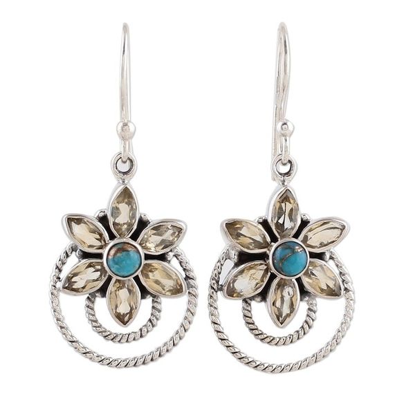 Alternate image for Citrine and Composite Turquoise Dangle Earrings from India Golden Lilies