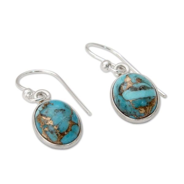 Alternate image for Blue Composite Turquoise Indian Sterling Silver Earrings Sky Harmony
