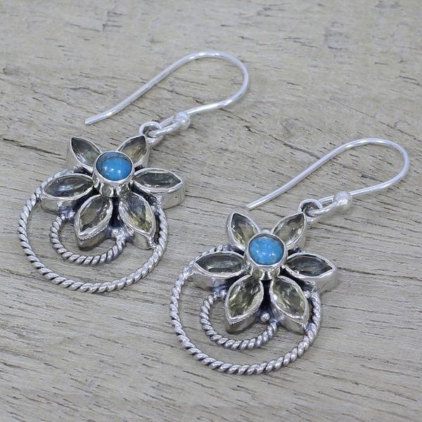 Alternate image for Citrine and Composite Turquoise Dangle Earrings from India Golden Lilies