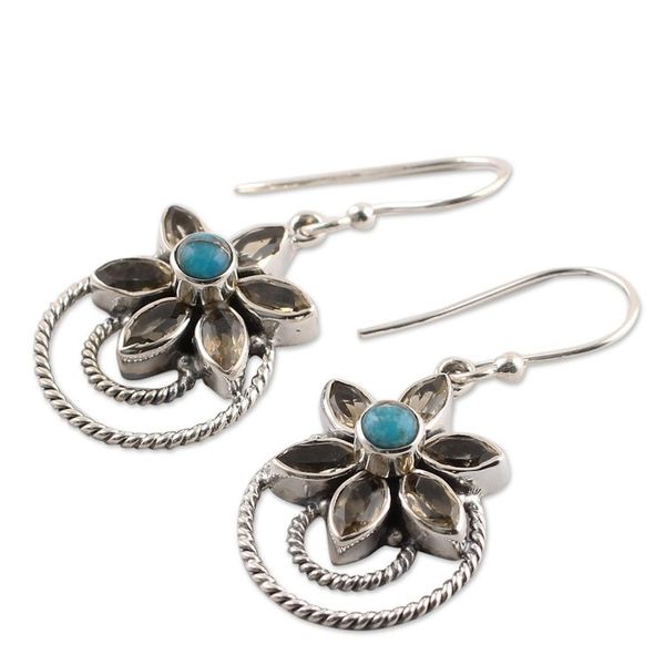 Alternate image for Citrine and Composite Turquoise Dangle Earrings from India Golden Lilies