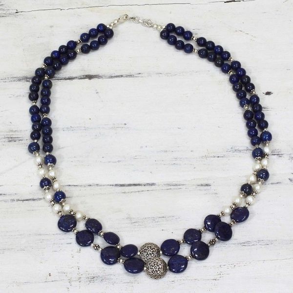 Alternate image for Lapis Lazuli Cultured Pearl Beaded Necklace from India Timeless Beauty
