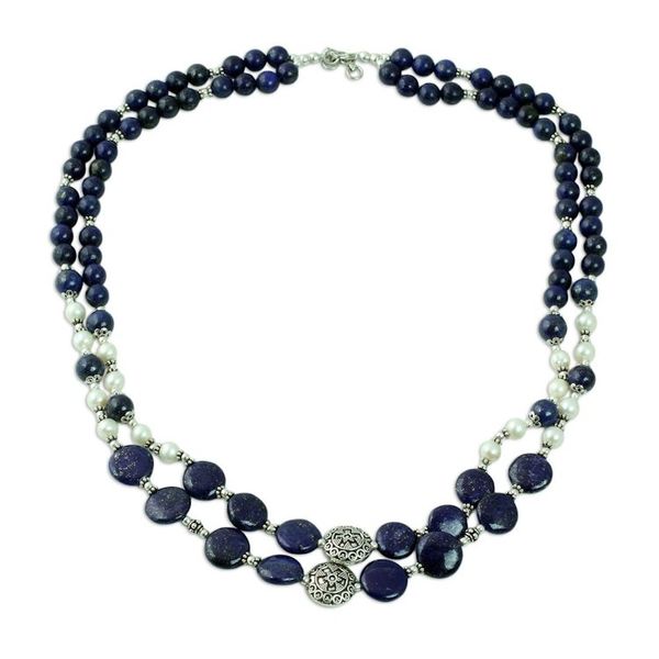 Alternate image for Lapis Lazuli Cultured Pearl Beaded Necklace from India Timeless Beauty