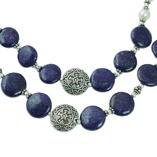 Alternate image for Lapis Lazuli Cultured Pearl Beaded Necklace from India Timeless Beauty