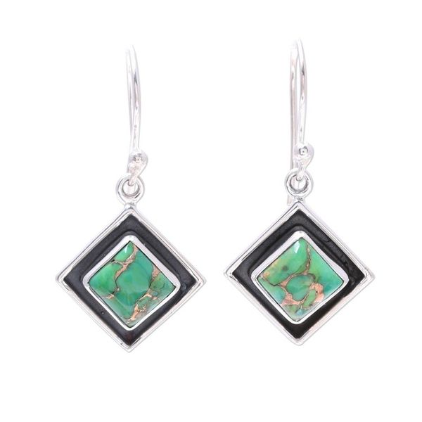 Alternate image for Green Composite Turquoise and Silver Dangle Earrings Chic Kites