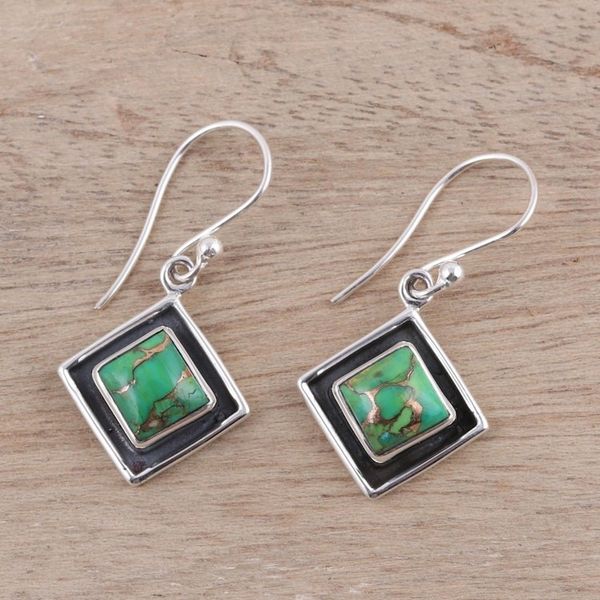 Alternate image for Green Composite Turquoise and Silver Dangle Earrings Chic Kites