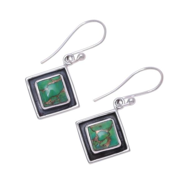 Alternate image for Green Composite Turquoise and Silver Dangle Earrings Chic Kites