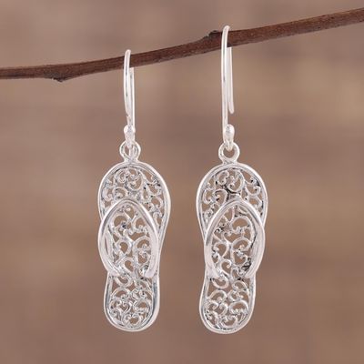 Alternate image for Sterling Silver Flip Flop Sandal Earrings from India Flip-Flop Time