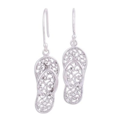 Alternate image for Sterling Silver Flip Flop Sandal Earrings from India Flip-Flop Time