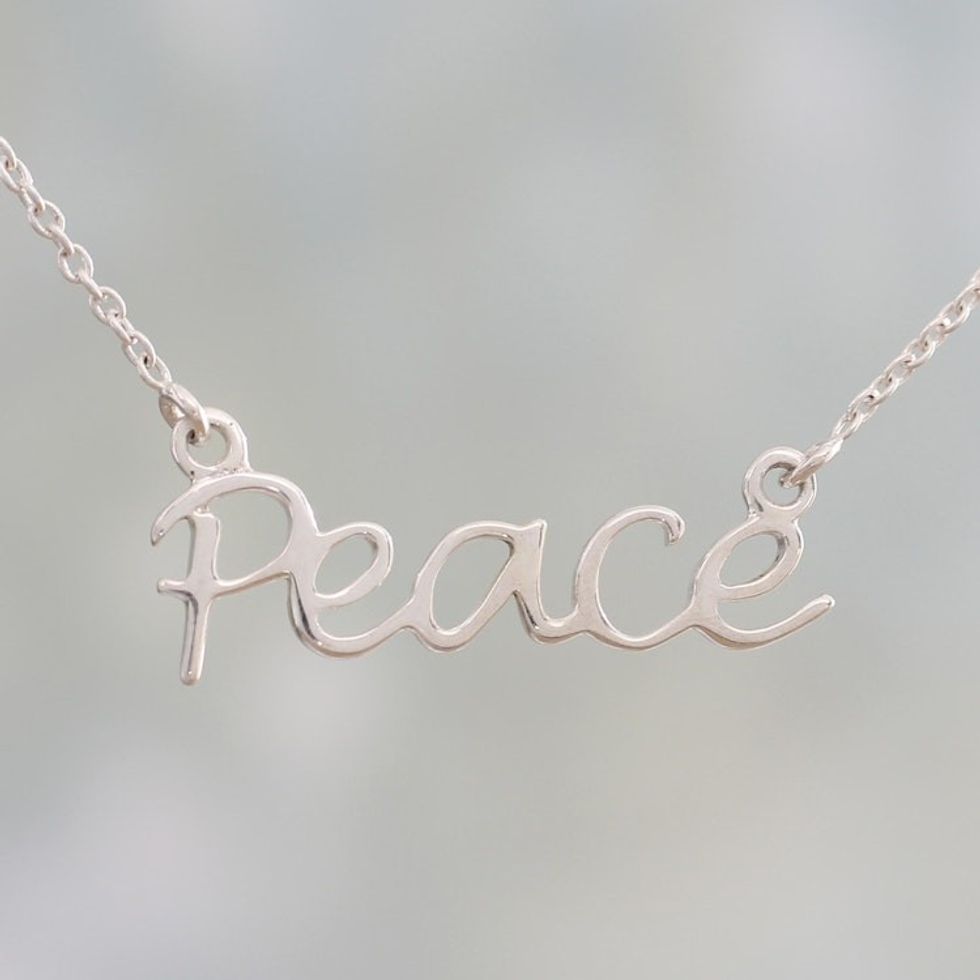 Peace Theme Sterling Silver Pendant Necklace from India 'Peace Mantra'