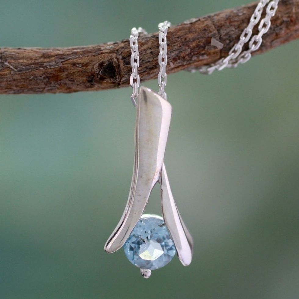 Indian Sterling Silver and Blue Topaz Necklace 'Silver Flare'