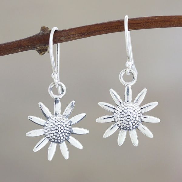 Alternate image for Sterling Silver Sunflower Dangle Earrings from India Sunflower Glitter