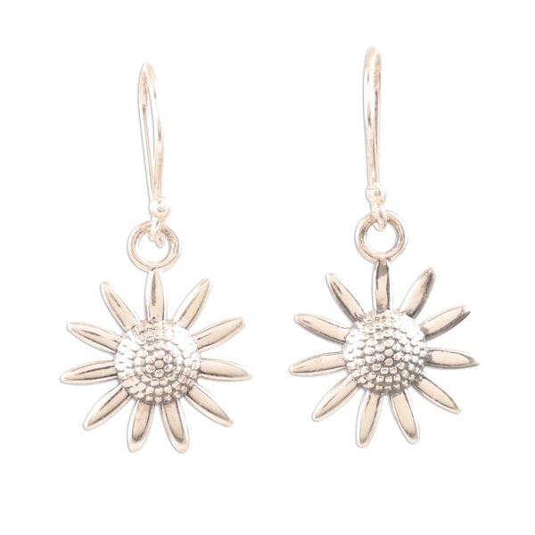 Alternate image for Sterling Silver Sunflower Dangle Earrings from India Sunflower Glitter