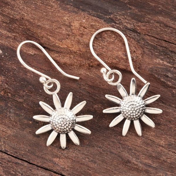 Alternate image for Sterling Silver Sunflower Dangle Earrings from India Sunflower Glitter