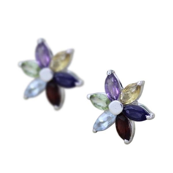 Alternate image for Floral Earrings in Sterling Silver and Natural Gemstones Paradise in Bloom