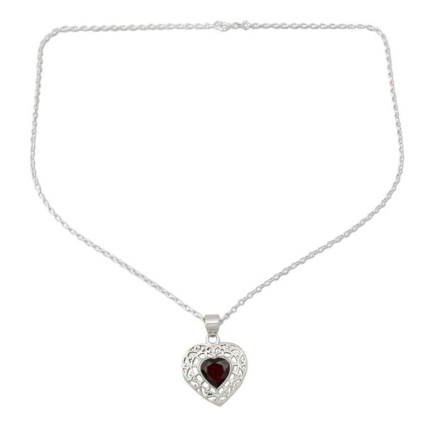 Alternate image for Garnet and Silver Heart Pendant Necklace Mughal Romance