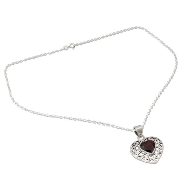 Alternate image for Garnet and Silver Heart Pendant Necklace Mughal Romance