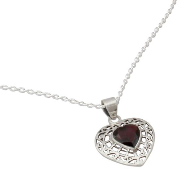 Alternate image for Garnet and Silver Heart Pendant Necklace Mughal Romance