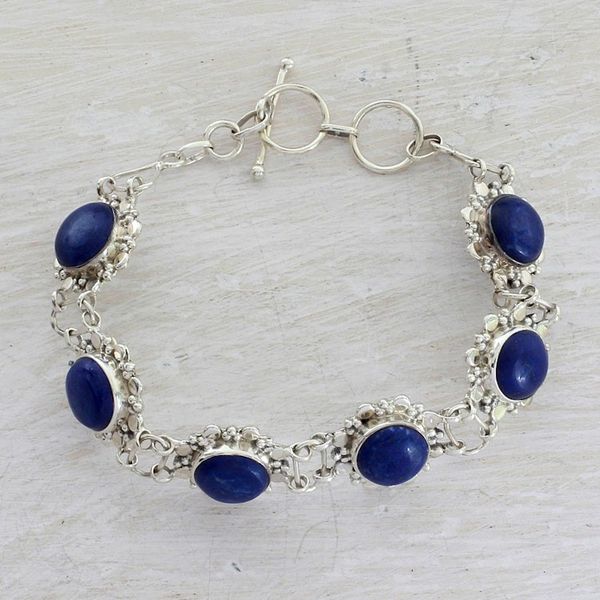 Alternate image for Sterling Silver Lapis Lazuli Link Bracelet from India Nighttime Glamour