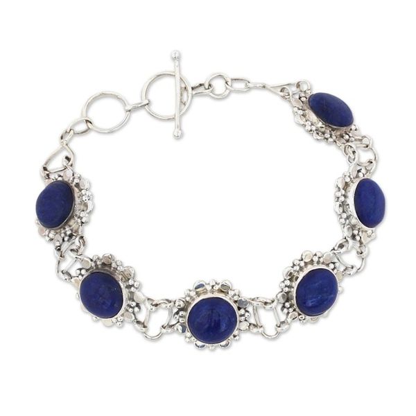 Alternate image for Sterling Silver Lapis Lazuli Link Bracelet from India Nighttime Glamour