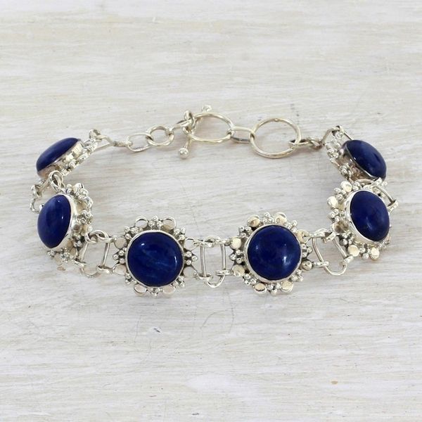 Alternate image for Sterling Silver Lapis Lazuli Link Bracelet from India Nighttime Glamour