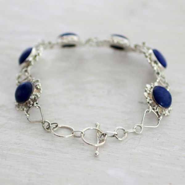 Alternate image for Sterling Silver Lapis Lazuli Link Bracelet from India Nighttime Glamour