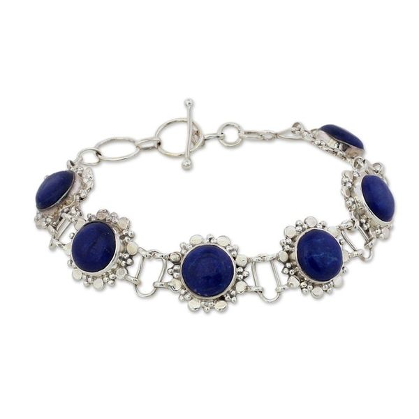 Alternate image for Sterling Silver Lapis Lazuli Link Bracelet from India Nighttime Glamour