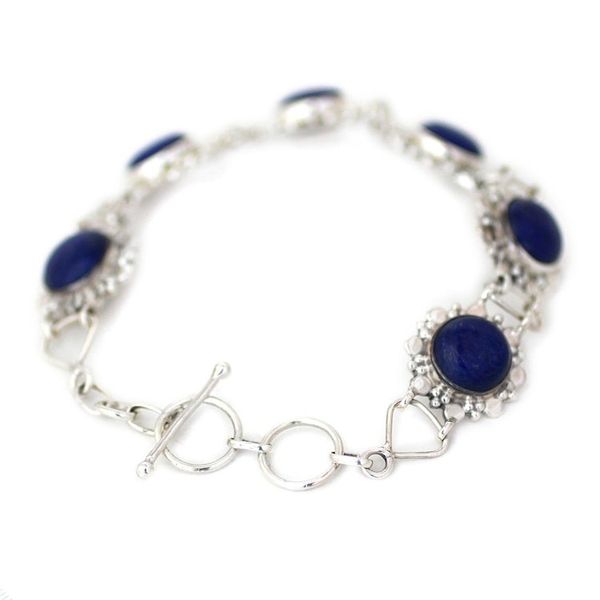 Alternate image for Sterling Silver Lapis Lazuli Link Bracelet from India Nighttime Glamour