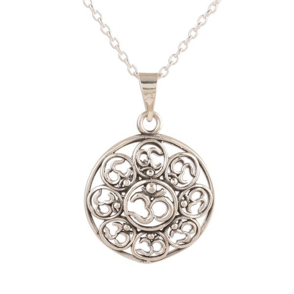 Alternate image for Om Motif Sterling Silver Pendant Necklace from India Eternal Peace