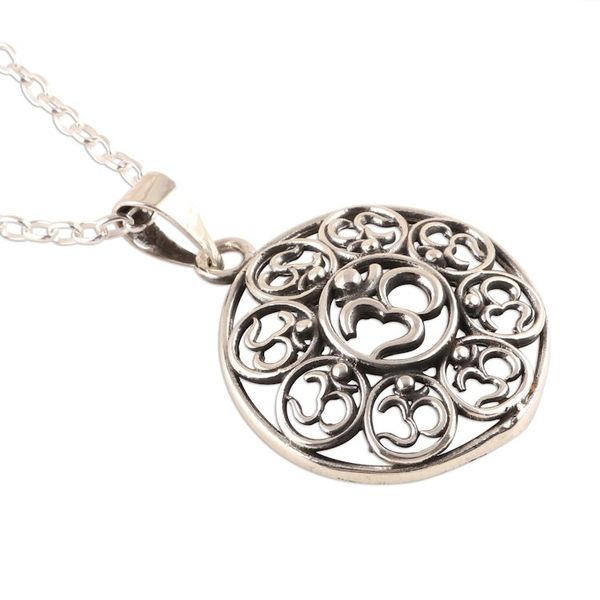 Alternate image for Om Motif Sterling Silver Pendant Necklace from India Eternal Peace