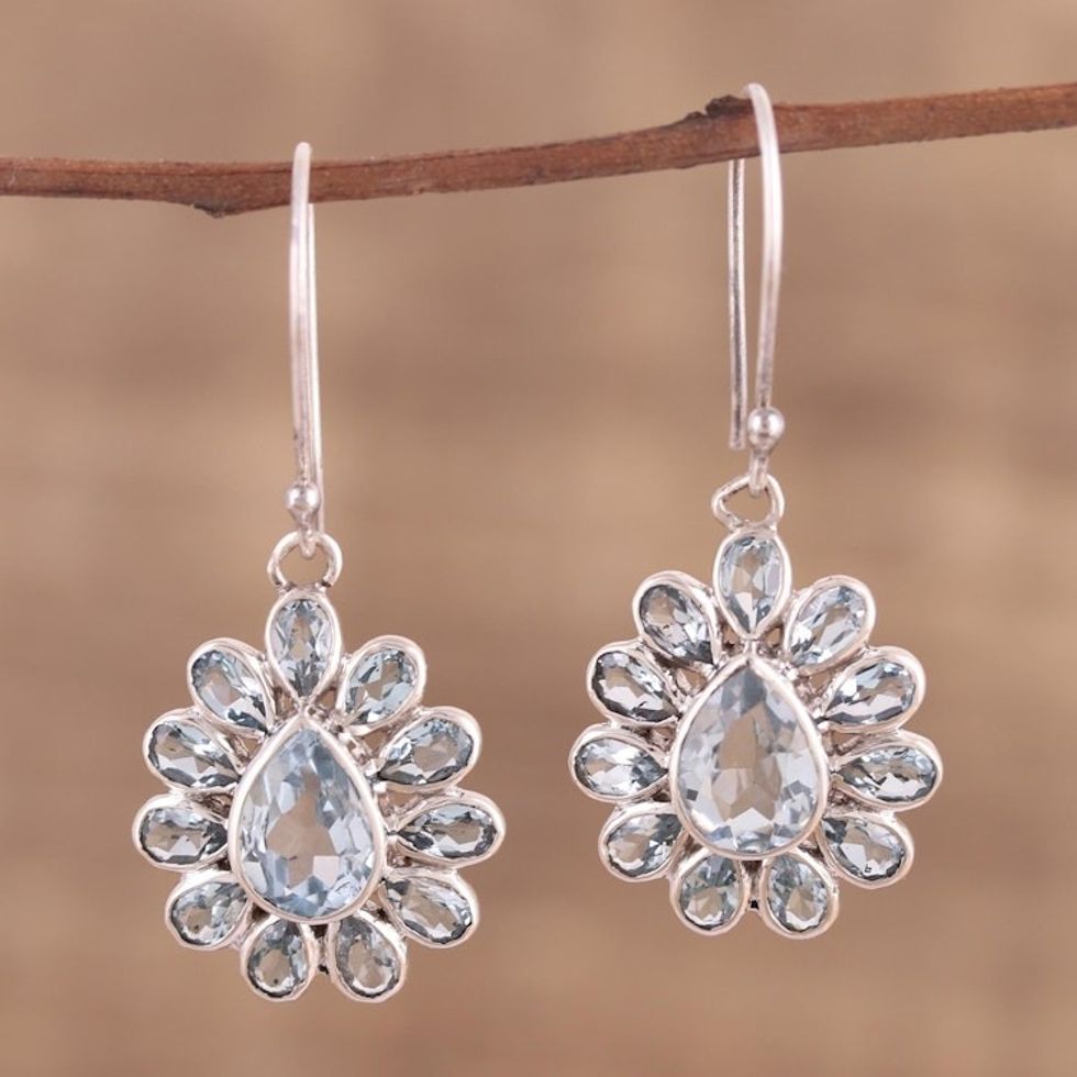 Faceted Blue Topaz Earrings from India 'Blue Glitz'