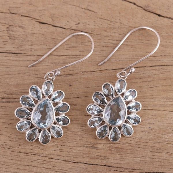 Alternate image for Faceted Blue Topaz Earrings from India Blue Glitz