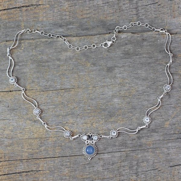 Alternate image for Blue Topaz and Chalcedony Silver Pendant Necklace Celestial Trail