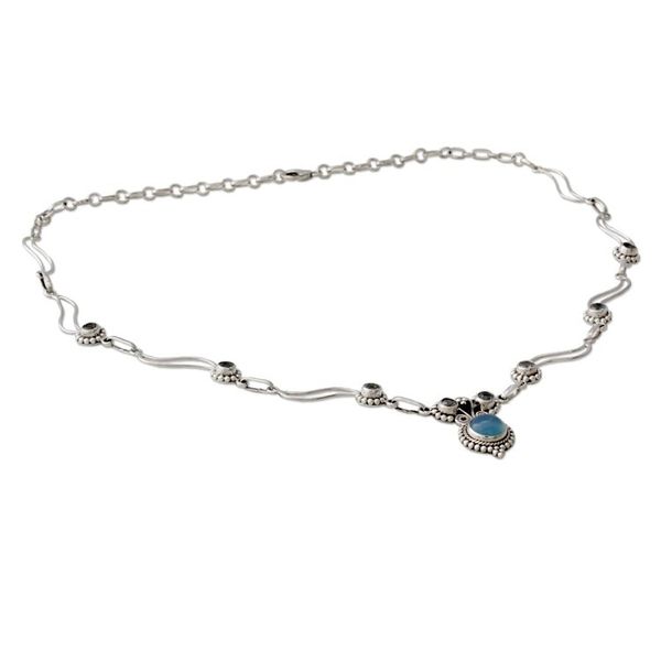 Alternate image for Blue Topaz and Chalcedony Silver Pendant Necklace Celestial Trail