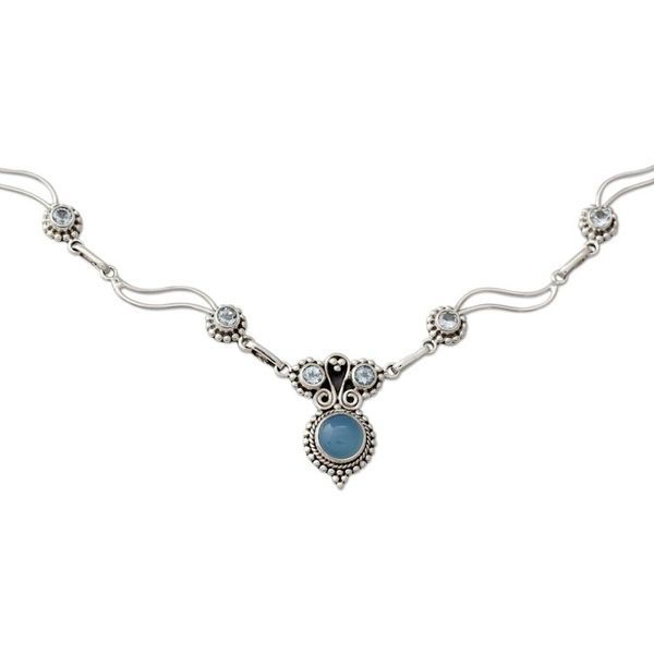 Alternate image for Blue Topaz and Chalcedony Silver Pendant Necklace Celestial Trail