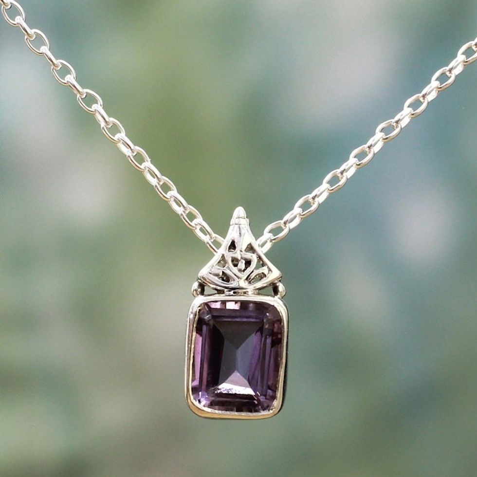 Hand Made Faceted Amethyst Pendant Necklace from India 'Indian Grace in Purple'