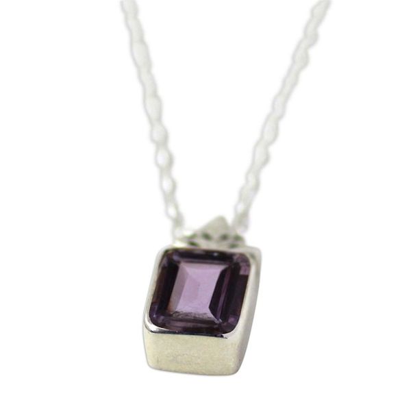 Alternate image for Hand Made Faceted Amethyst Pendant Necklace from India Indian Grace in Purple